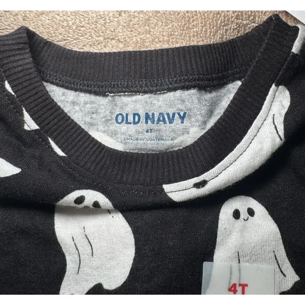 Old Navy Long Sleeve T-Shirt Unisex Size 4T Black with Ghost Graphic Print NWT
